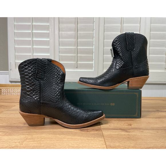 Buck & Brana Austin Anaconda Leather Western Black Booties Boots Size 7.5 NIB - Picture 9 of 13
